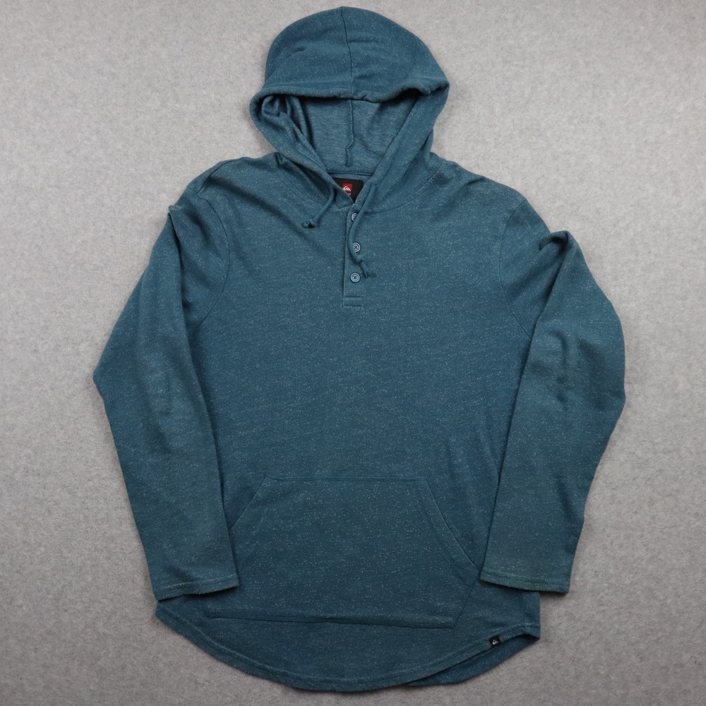 Quiksilver Hoodie Mens Medium Pullover Henley Lightweight Knit Teal Long Sleeve